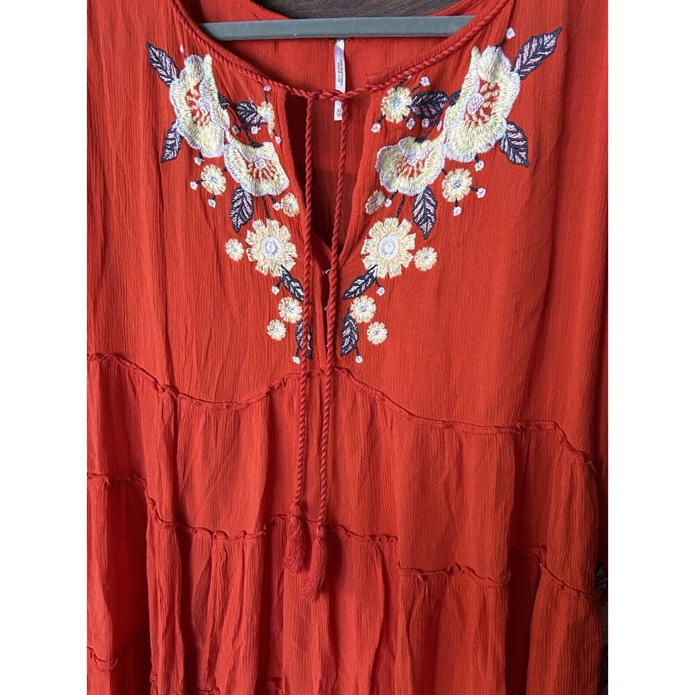 FREE PEOPLE Poppy Red Spell on You Embroidered Mini Peasant Boho Dress Sz XS - Picture 3 of 14